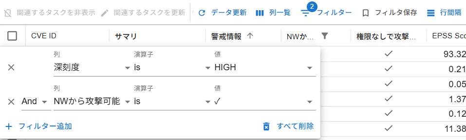 カラムフィルタ