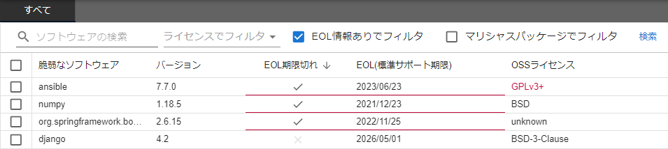 ライブラリEOLのソフトウェア検索