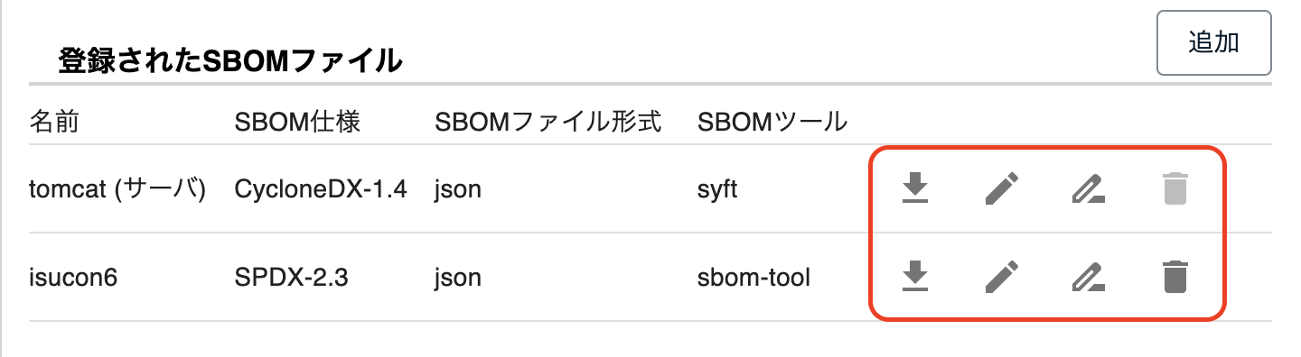 登録されたSBOMファイル