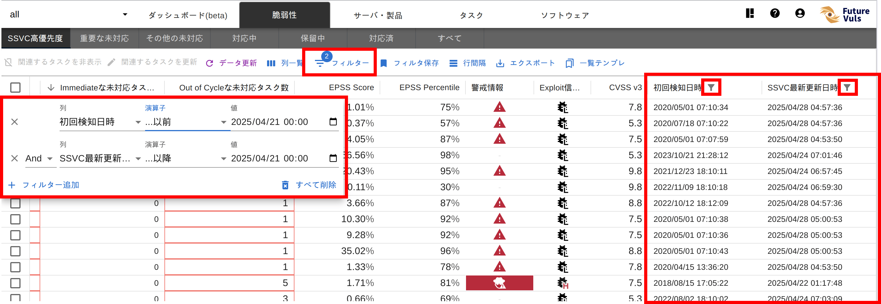 昇格脆弱性フィルター例